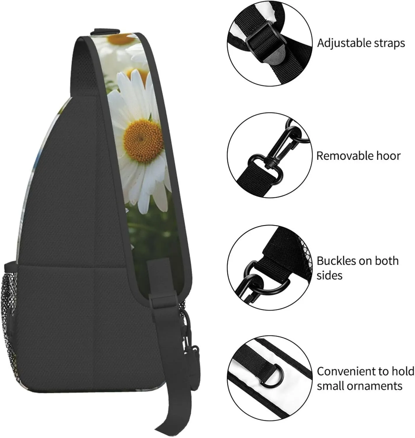 Daisies Flower Sling Bag Backpack For Men Cross Chest Bag Crossbody Shoulder Bag Travel Hiking Daypack