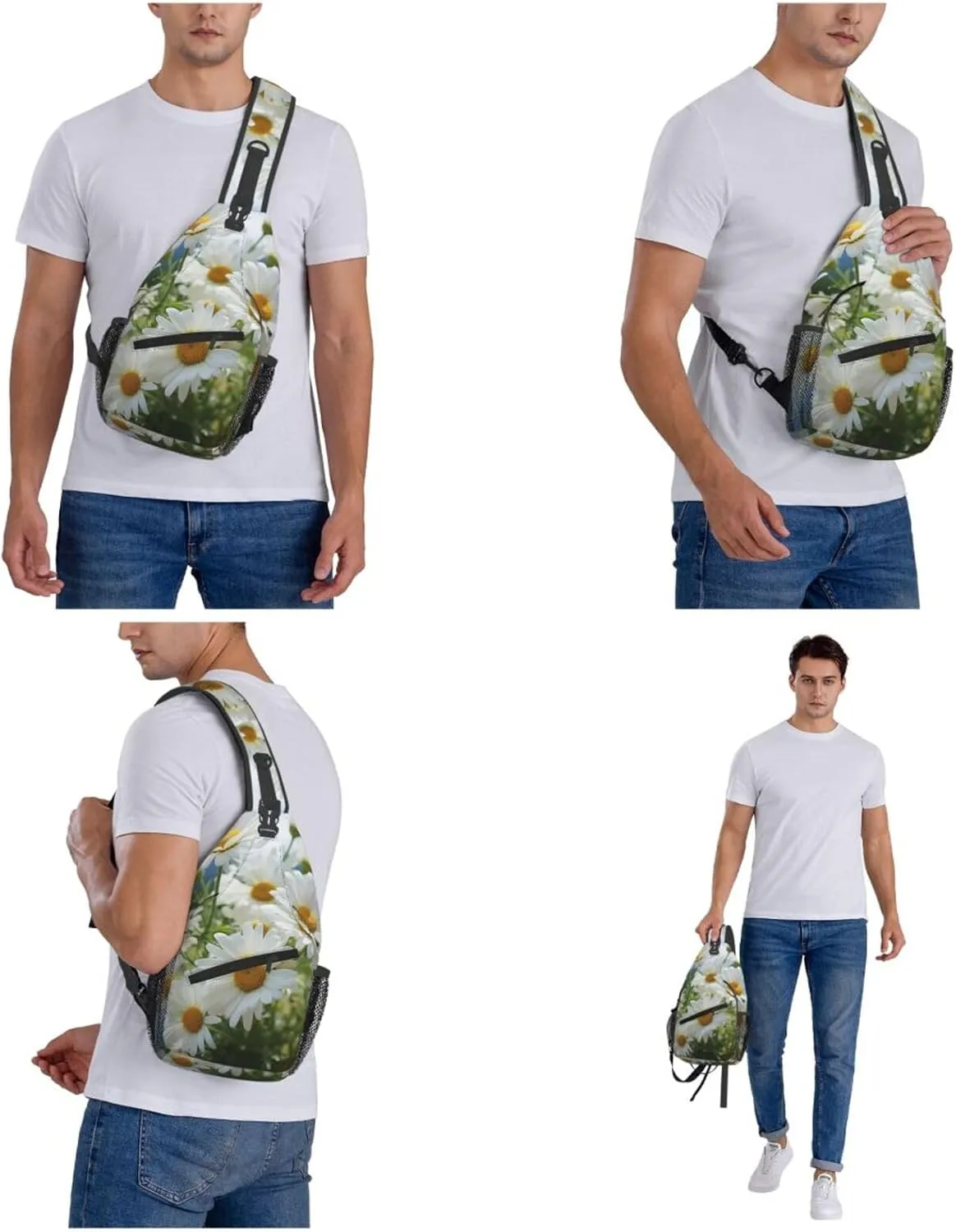 Daisies Flower Sling Bag Backpack For Men Cross Chest Bag Crossbody Shoulder Bag Travel Hiking Daypack