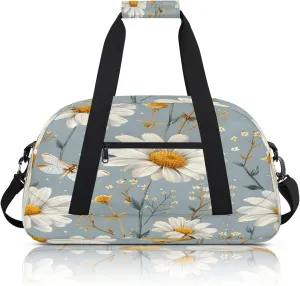 Daisy Floral Small Gym Bag 18 inch Carry On Duffel Bag for Weekender Travel Sports Workout Yoga Gymnastics Dance Ballet