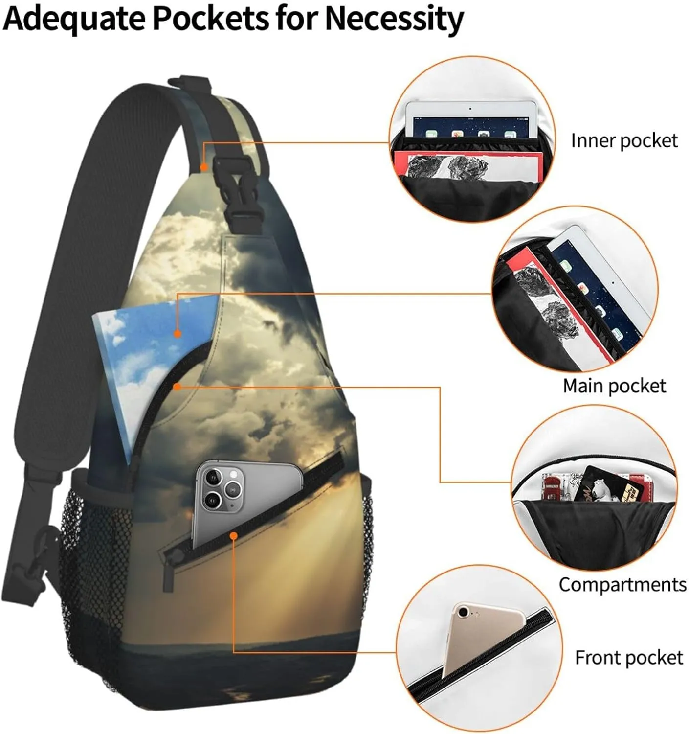 Dark Clouds Sling Bag Backpack For Men Cross Chest Bag Crossbody Shoulder Bag Travel Hiking Daypack