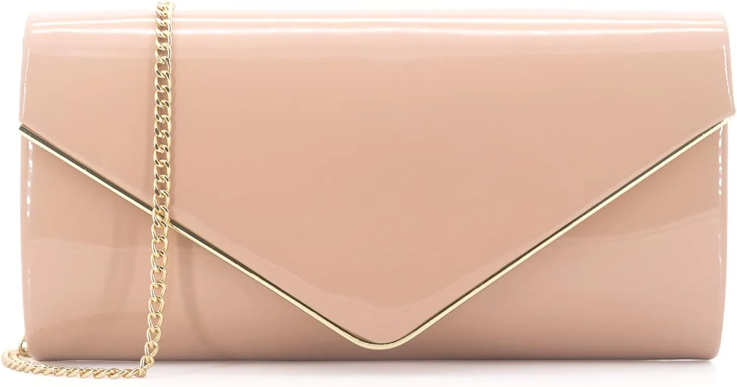 Dexmay Patent Leather Envelope Clutch Purse Shiny Candy Foldover Clutch Evening Bag for Women