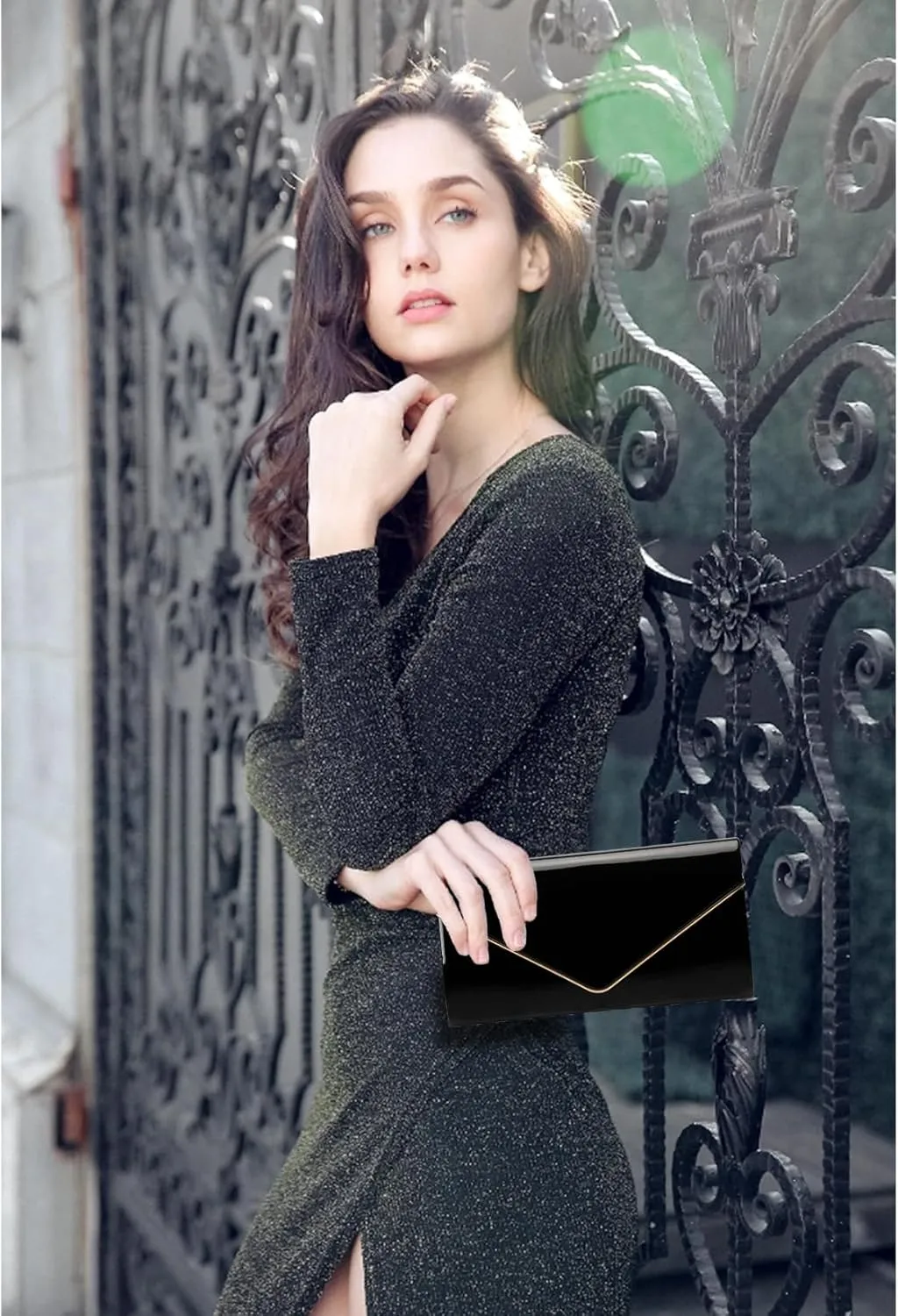 Dexmay Patent Leather Envelope Clutch Purse Shiny Candy Foldover Clutch Evening Bag for Women