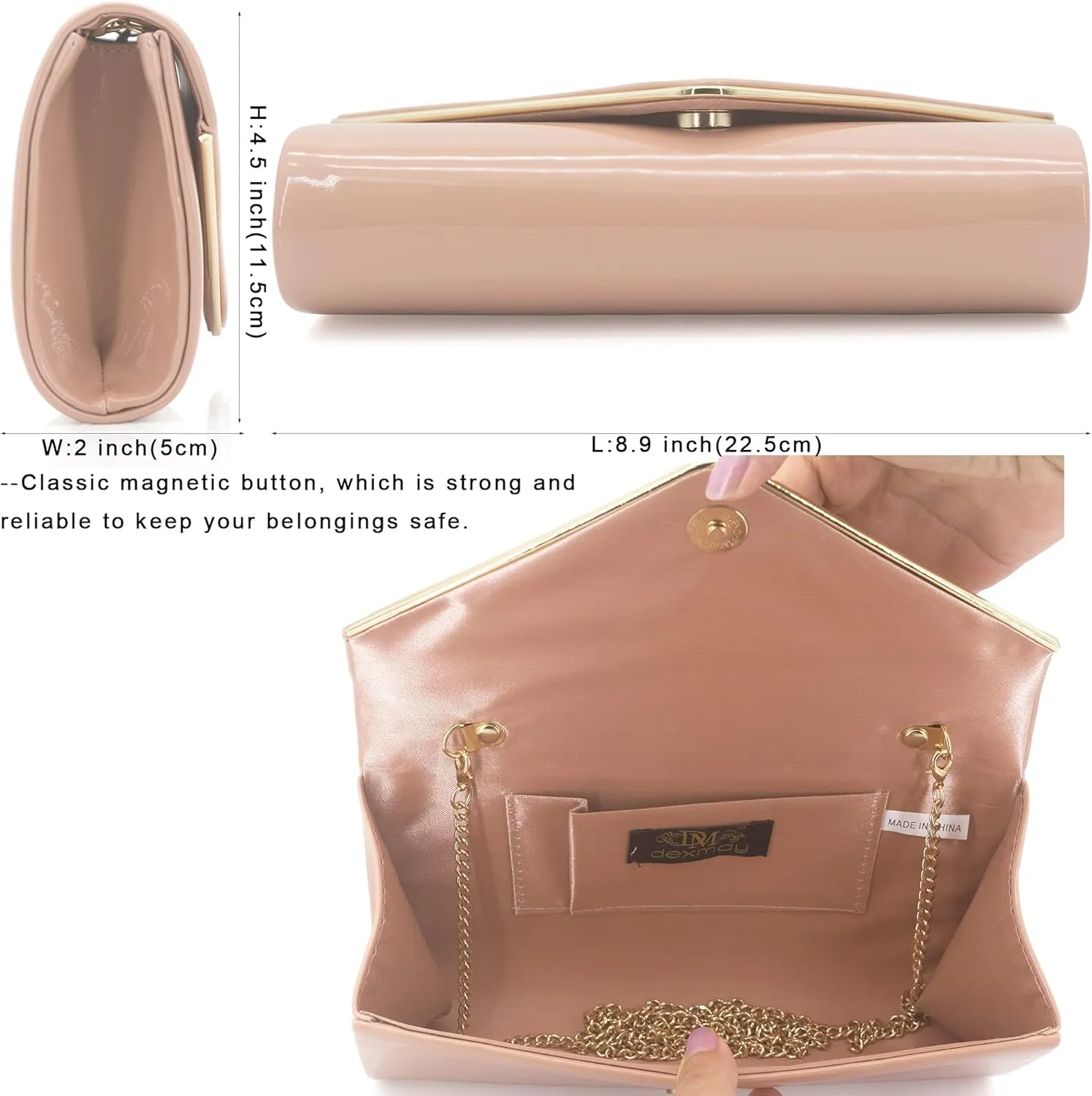 Dexmay Patent Leather Envelope Clutch Purse Shiny Candy Foldover Clutch Evening Bag for Women