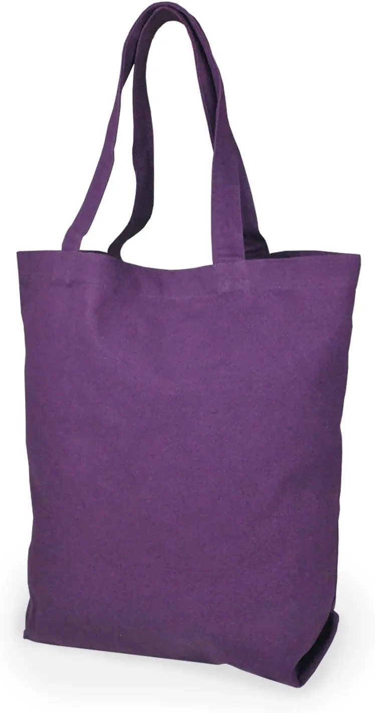 DII CAMZ33546 100% Cotton, Machine Washable Heavy Duty Canvas Reusable Shopping Tote Bag, Natural and Eggplant Damask, Set of 3