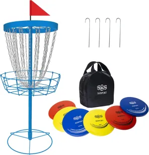 Disc Golf Basket with Discs | Portable Disc Golf Target with Heavy Duty 24-Chains Disc Golf Course Basket, Come with 6pcs Disc Golf Discs with Carry Bag