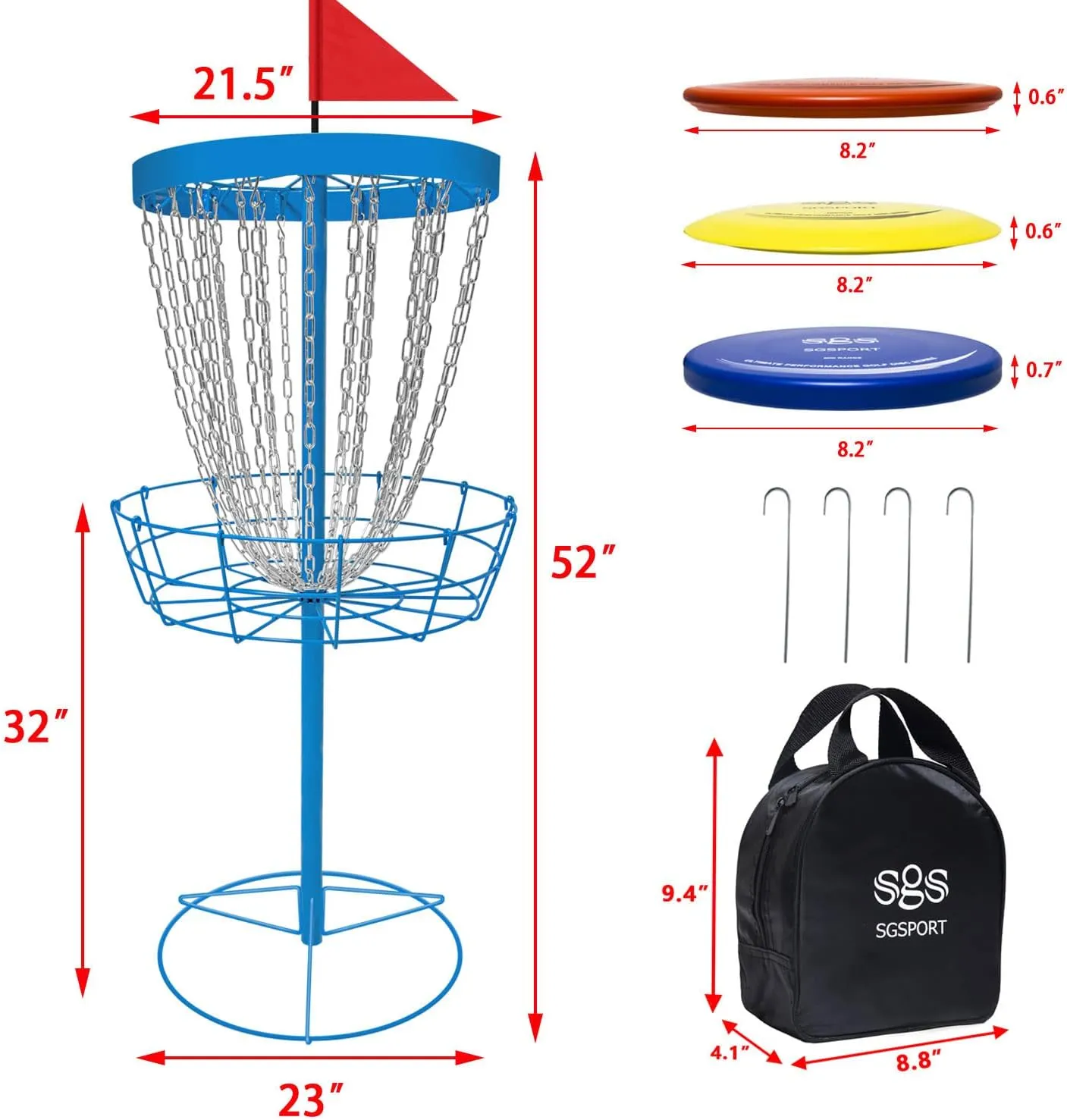 Disc Golf Basket with Discs | Portable Disc Golf Target with Heavy Duty 24-Chains Disc Golf Course Basket, Come with 6pcs Disc Golf Discs with Carry Bag