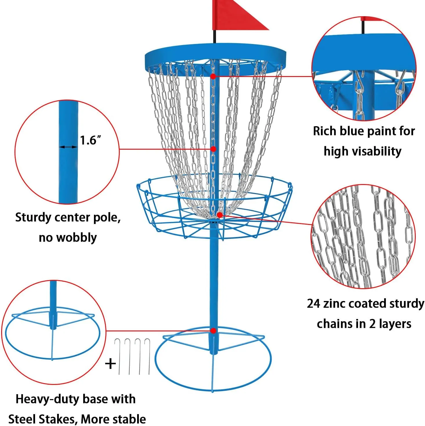 Disc Golf Basket with Discs | Portable Disc Golf Target with Heavy Duty 24-Chains Disc Golf Course Basket, Come with 6pcs Disc Golf Discs with Carry Bag
