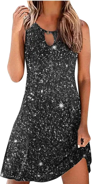 Dresses for Women Fashion Hollow Out O-Neck Sleeveless Dress Casual Boho Summer Dresses A Line Beach Sundress