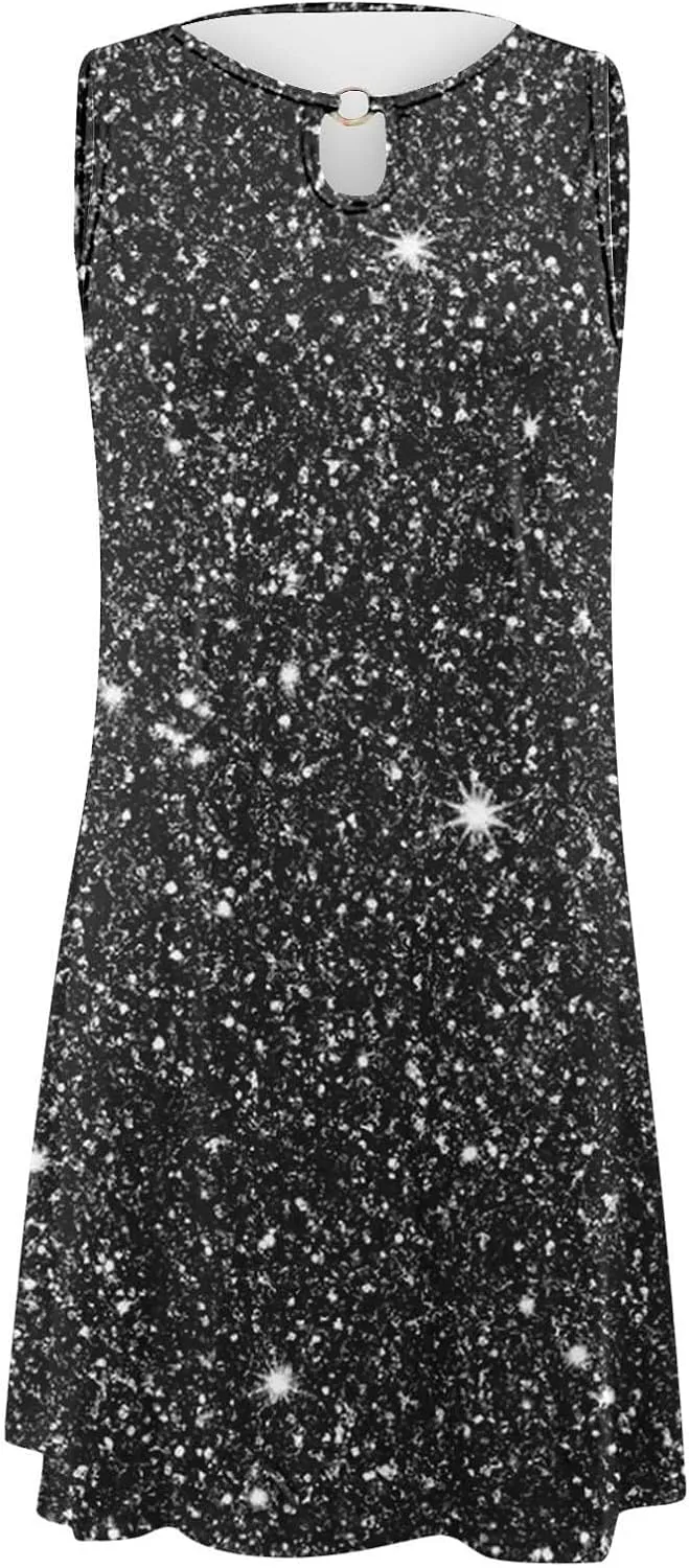 Dresses for Women Fashion Hollow Out O-Neck Sleeveless Dress Casual Boho Summer Dresses A Line Beach Sundress