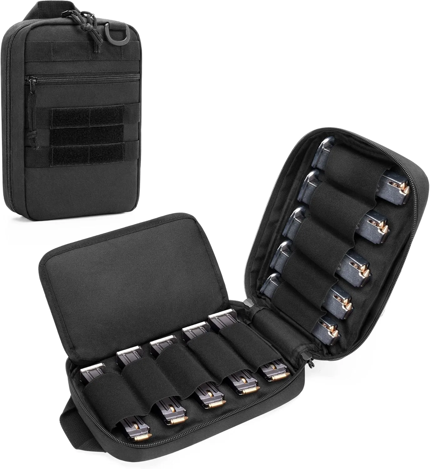 DSLEAF Tactical Pistol Magazine Storage Bag, MOLLE Mag Pouch Hold Up to 10x Most Single/Double Stack Magazines (Patent Design)