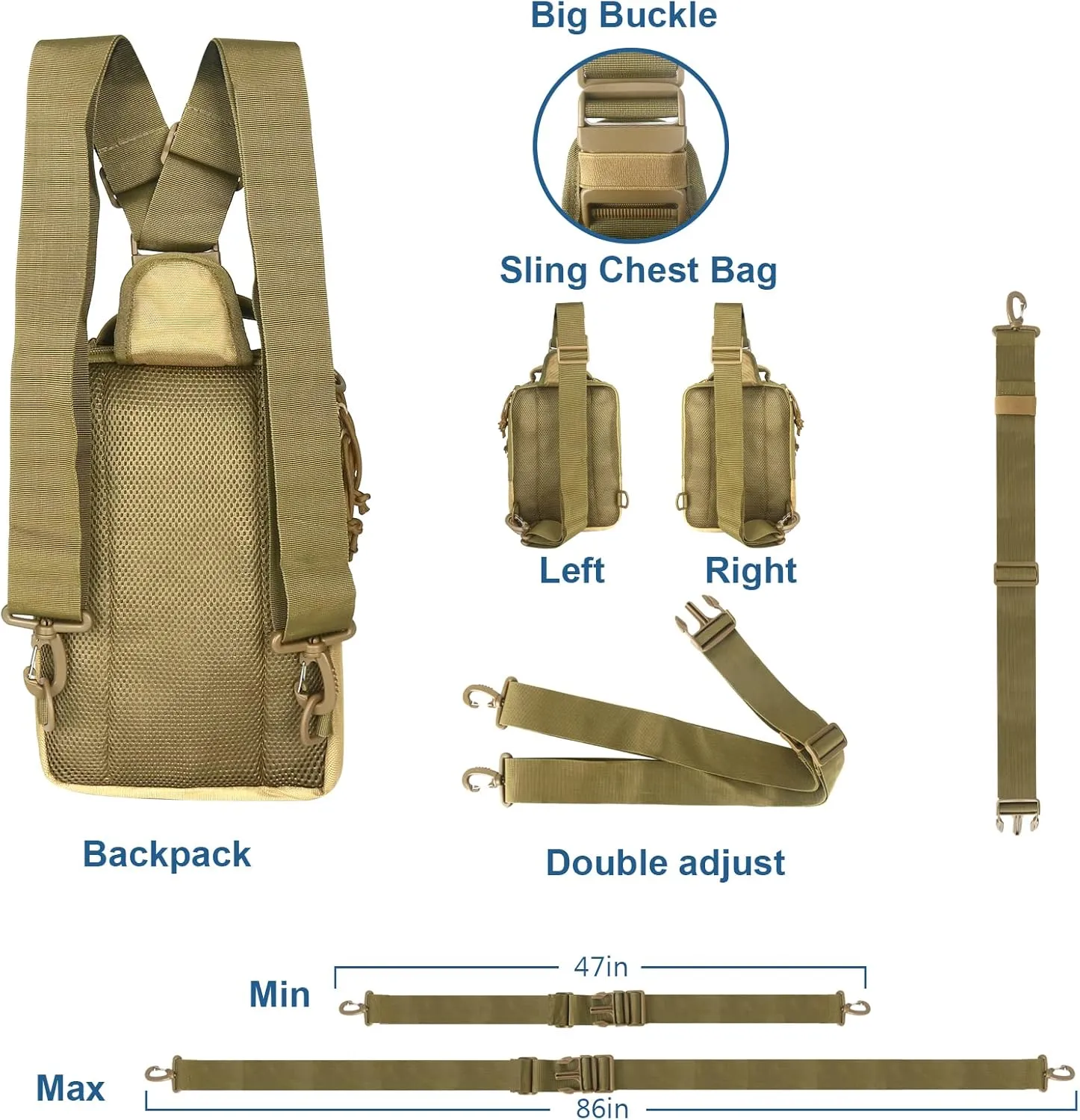 Dual Pistol Holster Chest Bag Concealed Carry Sling Crossbody Tactical Gun Convertible Backpack Shooting Hunting