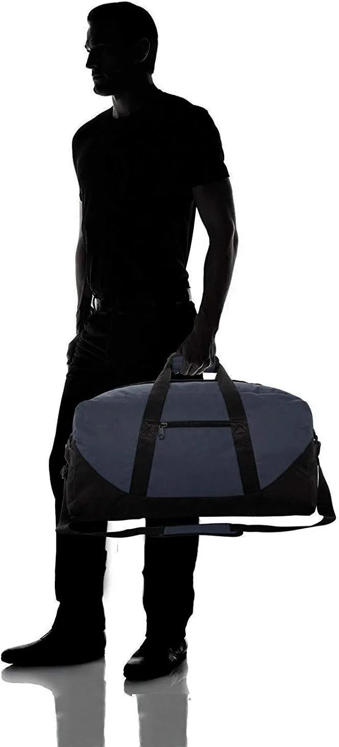 Duffle Gym Bag, Heavy Duty Travel Carry-On Clothing Work Out Bag (Navy - Large 21" x 11" x 11")