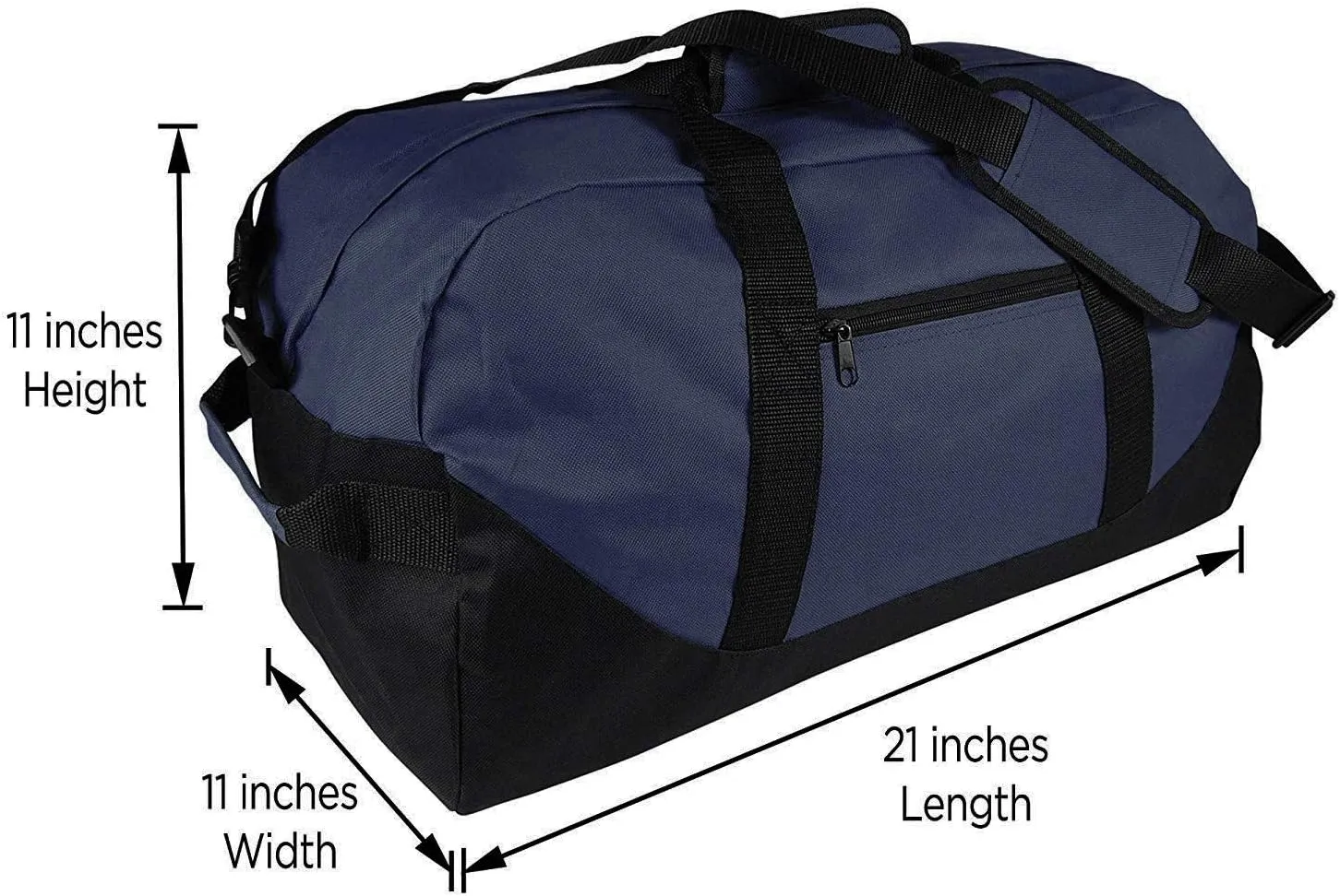 Duffle Gym Bag, Heavy Duty Travel Carry-On Clothing Work Out Bag (Navy - Large 21" x 11" x 11")