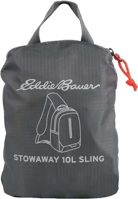 Eddie Bauer Stowaway Packable 10L Sling 3.0 Made from Polyester with Lightly Padded Shoulder Strap, Dark Smoke