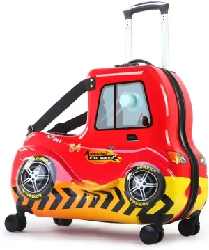 Eing Children's Ride-On Travel Suitcase, Rolling Kid's Luggage with Wheels, Cute Funny Ride On Trolley Luggage, 24 Inch (Red Car)