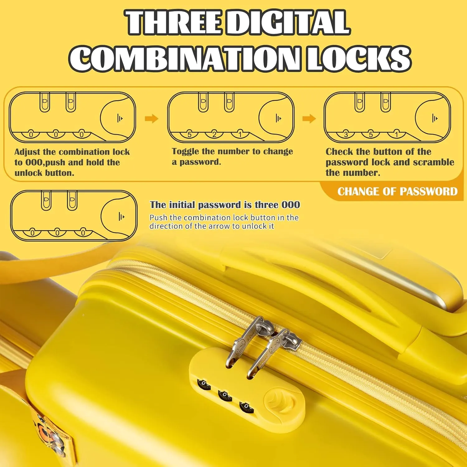 Eing Children's Ride-On Travel Suitcase, Rolling Kid's Trolley Luggage with Wheels, Cute Funny Ride On Trolley, 24 Inch (Yellow Bee)