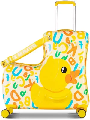 eing Children's Ride-On Travel Suitcase,Travel Rolling Kid's Luggage with Wheels Carry Trolley Luggages with Password Lock,Cute Funny Children's Ride On Trolley Tool,24 Inch (Yellow Letter)