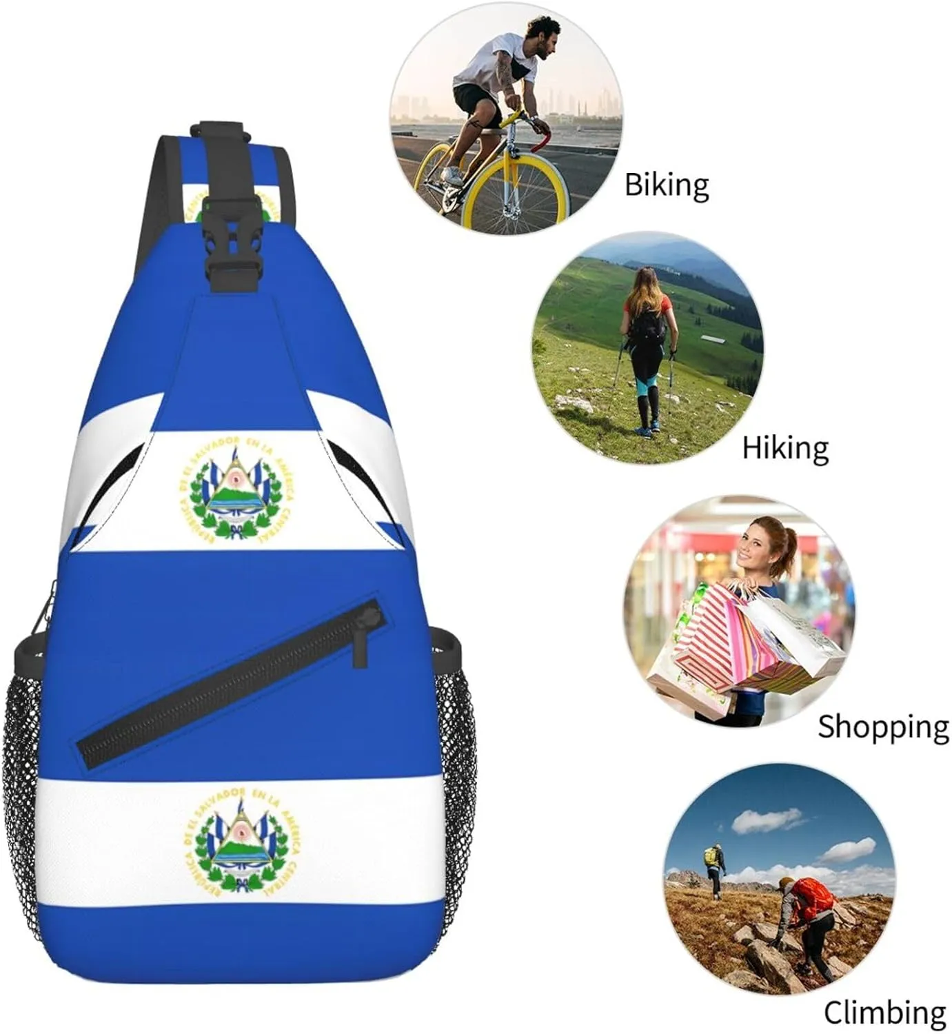 El Salvador Flag Chest Sling Bag Crossbody Shoulder Backpack Bag Gym Cycling Daypack Travel Hiking Cross Bag