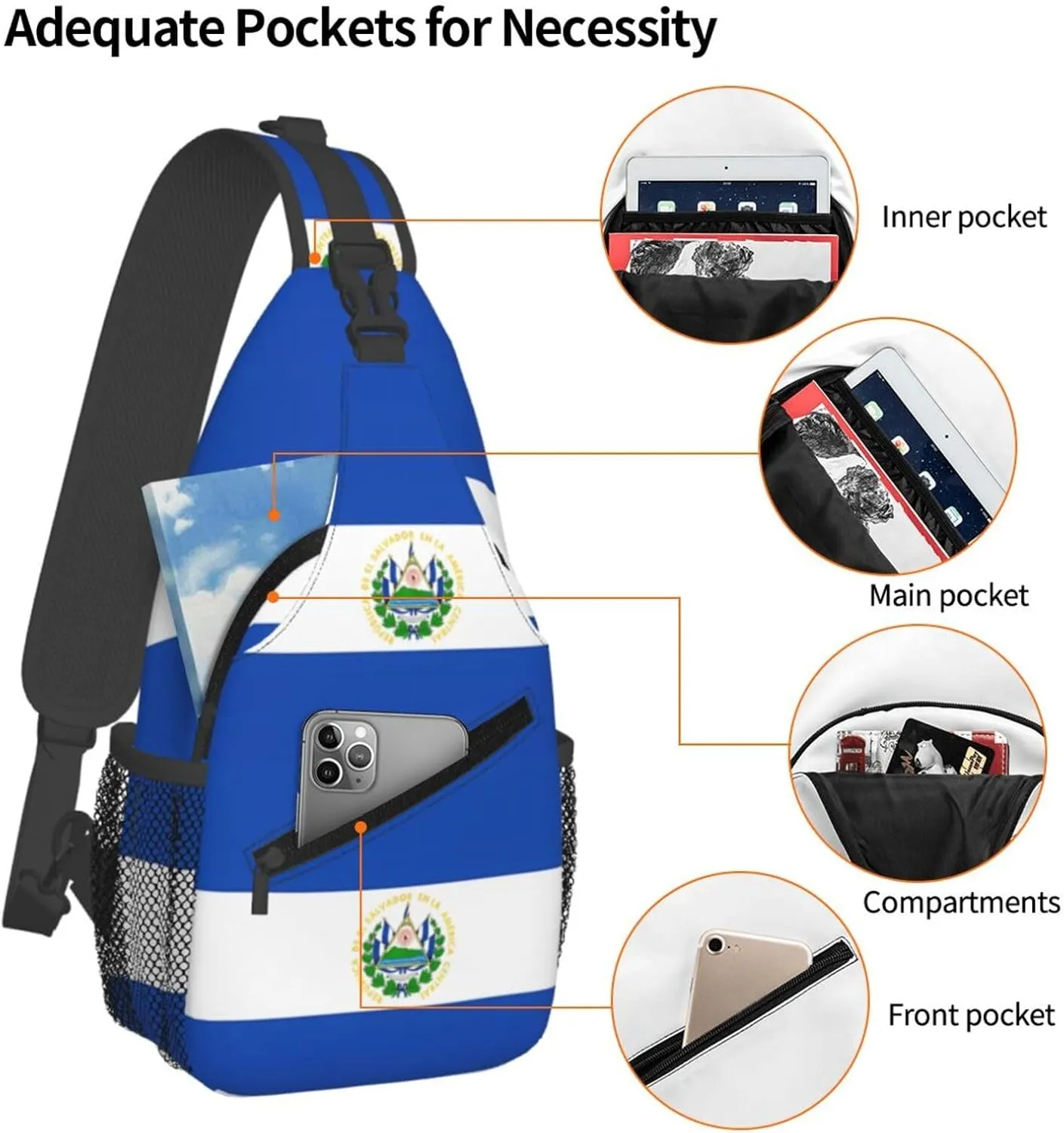 El Salvador Flag Chest Sling Bag Crossbody Shoulder Backpack Bag Gym Cycling Daypack Travel Hiking Cross Bag