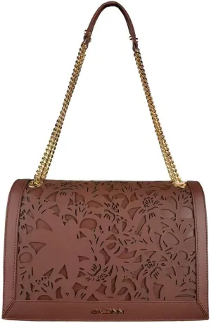 Elegant Floral Leather Shoulder Women's Bag, Brown