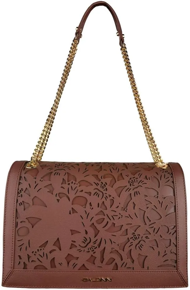 Elegant Floral Leather Shoulder Women's Bag, Brown
