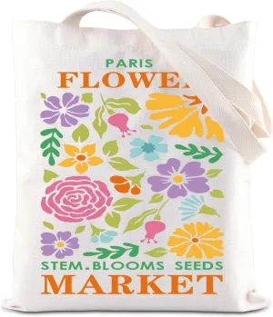 ENSIANTH Paris Flower Market Tote Bag Floral Flower Gift Floral Market Stem Blooms Seeds Shoulder Bag Paris Trip Gifts