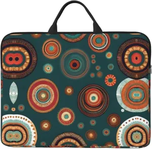 Ethnic Circles Floral Pattern 14in Laptop Case Sleeve Bag – Shoulder Messenger Briefcase Carrying Handle and Accessory Pocket