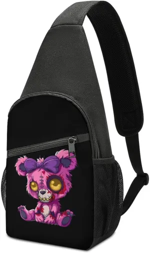Evil Teddy Bear Chest Bag for Men Small Sling Backpack Crossbody Sling Bags for Outdoors Hiking Traveling