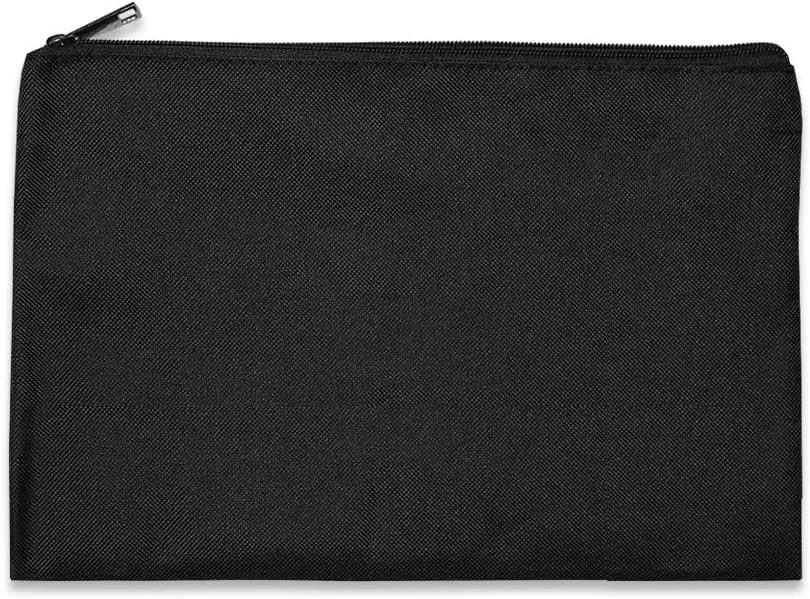 Ezek 2 Pack 600D Poly 12" x 8.5" Utility Security Zippered Bank Bags for Deposit Check Money Coins Office Receipt Envelopes Portable Travel Wallets Pouches for Microphone Cosmetic, Black.