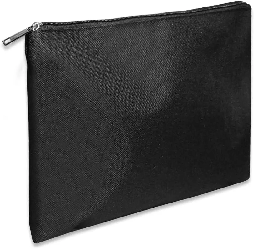 Ezek 2 Pack 600D Poly 12" x 8.5" Utility Security Zippered Bank Bags for Deposit Check Money Coins Office Receipt Envelopes Portable Travel Wallets Pouches for Microphone Cosmetic, Black.