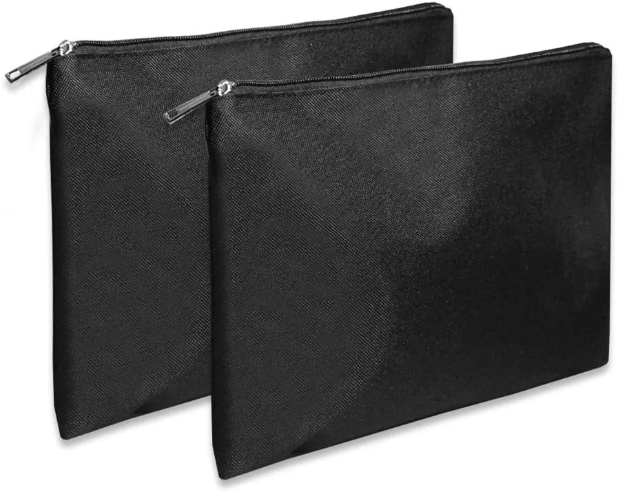 Ezek 2 Pack 600D Poly 12" x 8.5" Utility Security Zippered Bank Bags for Deposit Check Money Coins Office Receipt Envelopes Portable Travel Wallets Pouches for Microphone Cosmetic, Black.