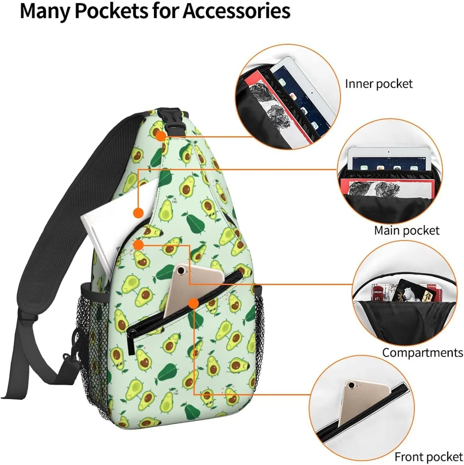 Famame Avocados Sling Backpack Chest Bag Crossbody Shoulder Bag Gym Cycling Travel Hiking Daypack For Men Women Multicolor 5