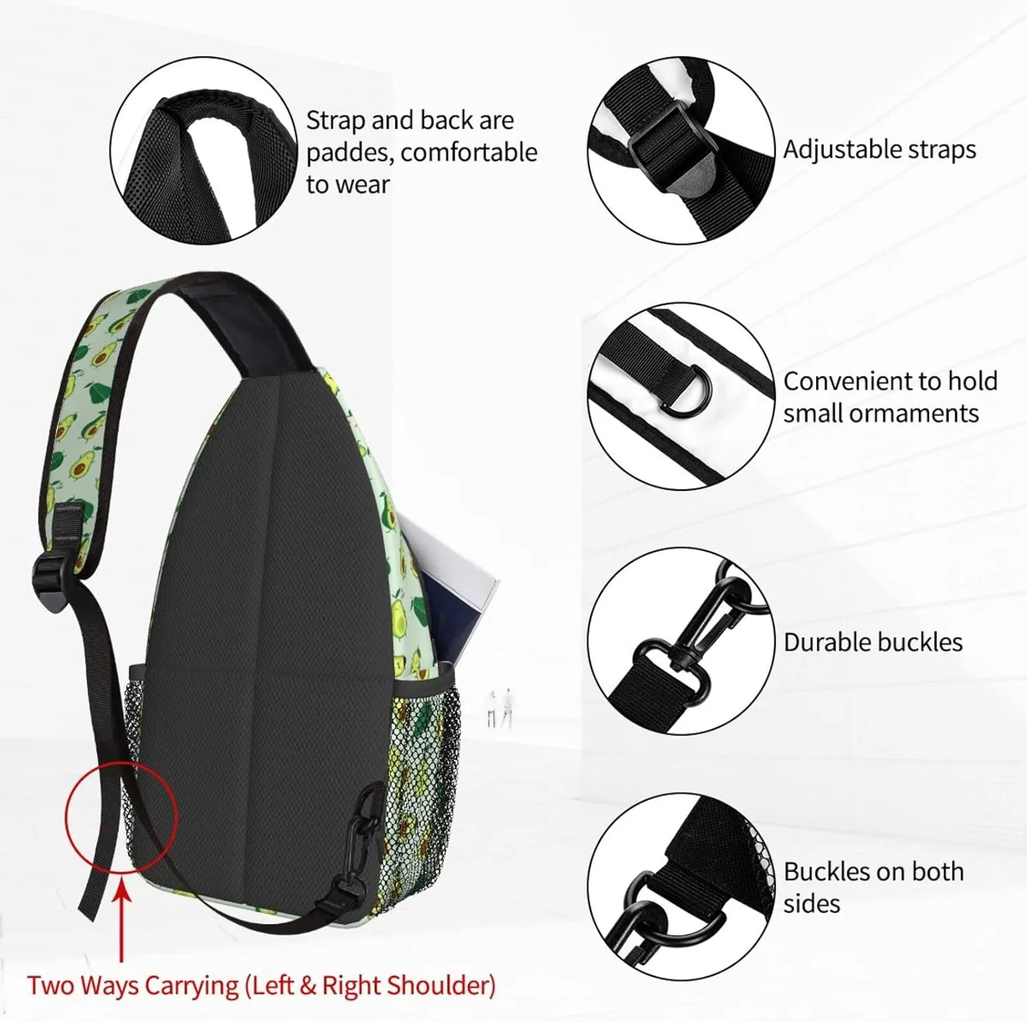 Famame Avocados Sling Backpack Chest Bag Crossbody Shoulder Bag Gym Cycling Travel Hiking Daypack For Men Women Multicolor 5