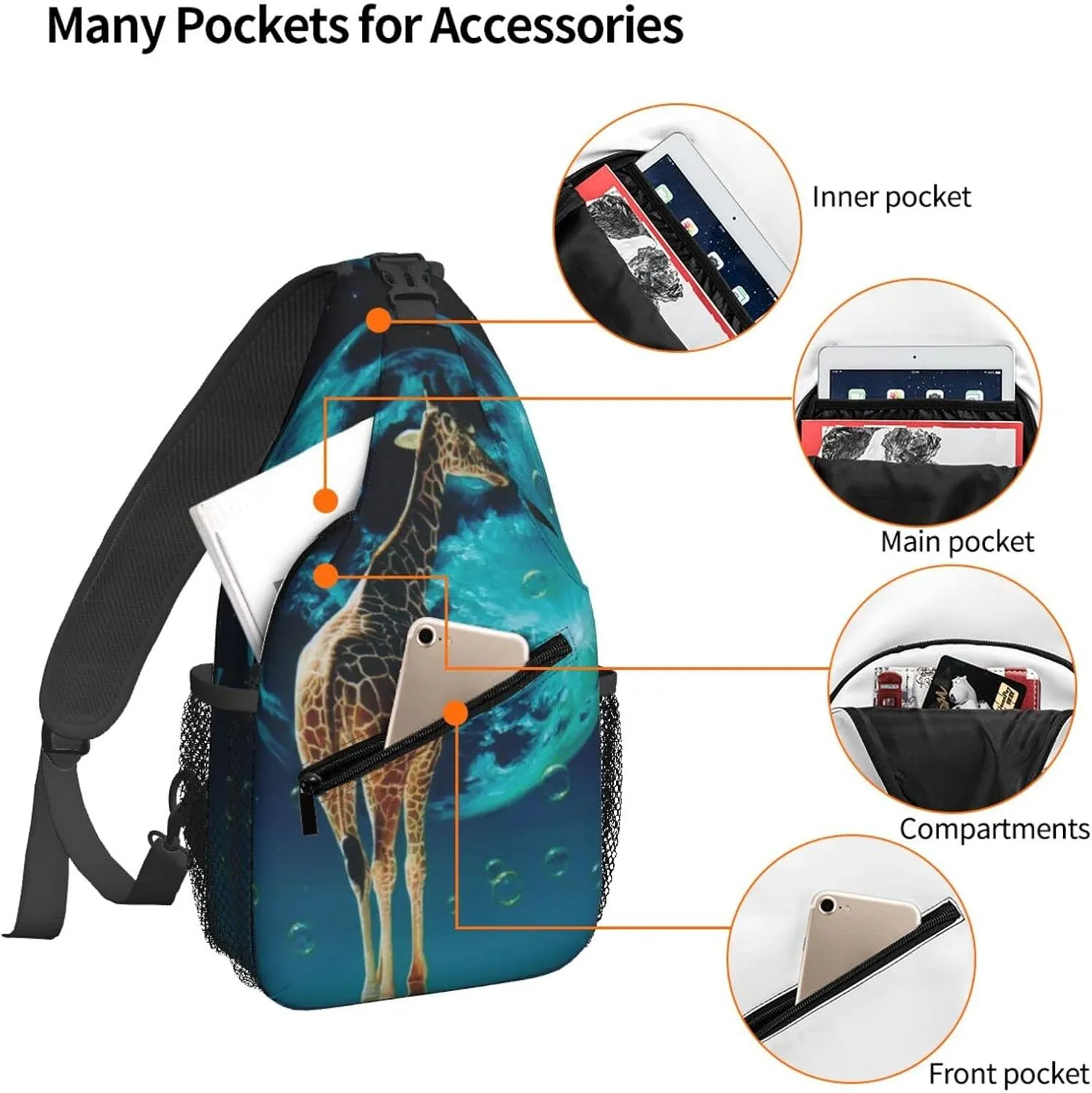 Famame Giraffe Sling Backpack Chest Bag Crossbody Shoulder Bag Gym Cycling Travel Hiking Daypack For Men Women