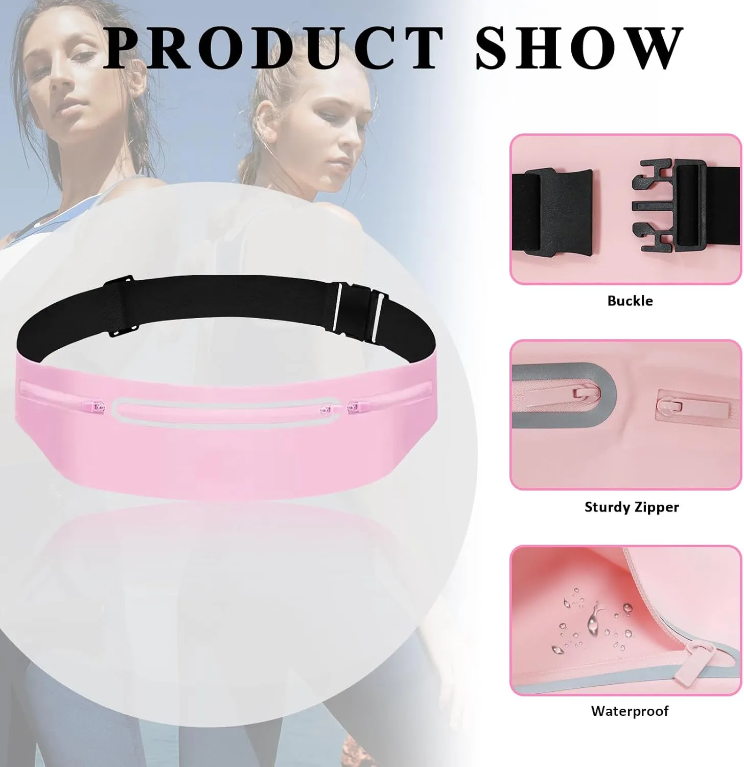 Fanny Pack for Women Fashionable Crossbody Bags, Slim Running Belt Bag Large Waist Bag for Phone iPhone Runners Traveling Work Exercise Jogging Fitness Sport, Waterproof Waist Pack Pouch Pink