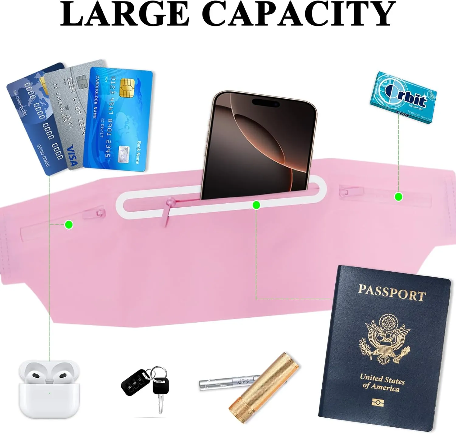 Fanny Pack for Women Fashionable Crossbody Bags, Slim Running Belt Bag Large Waist Bag for Phone iPhone Runners Traveling Work Exercise Jogging Fitness Sport, Waterproof Waist Pack Pouch Pink