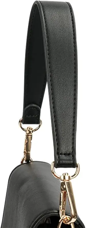 Flat Grain Leather Replacement Straps for Handbags Purse Straps Replacement Crossbody Gold Clasps Women Purse Making 14.17"(36CM) Long Black