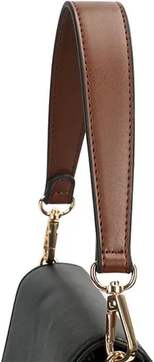 Flat Grain Leather Replacement Straps for Handbags Purse Straps Replacement Crossbody Gold Clasps Women Purse Making 14.17"(36CM) Long Coffee