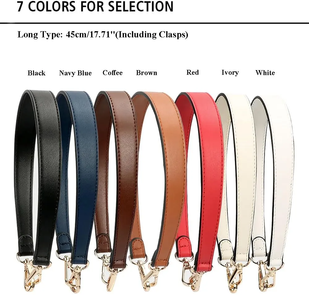 Flat Grain Leather Replacement Straps for Handbags Purse Straps Replacement Crossbody Gold Clasps Women Purse Making 19.29"(49CM) Long Coffee