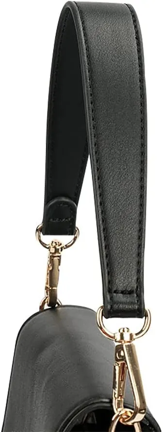 Flat Grain Leather Replacement Straps for Handbags Purse Straps Replacement Crossbody Silver Clasps Women Purse Making 14.17"(36CM) Long Black