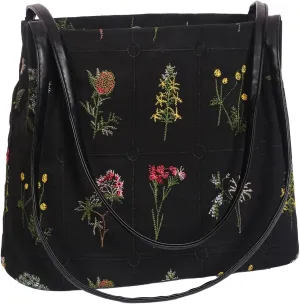 Floral Canvas Purse for Women, Embroidered Shoulder Handbag, Daily Work Bag with Pu Handle, Summer Purses Moms Gifts