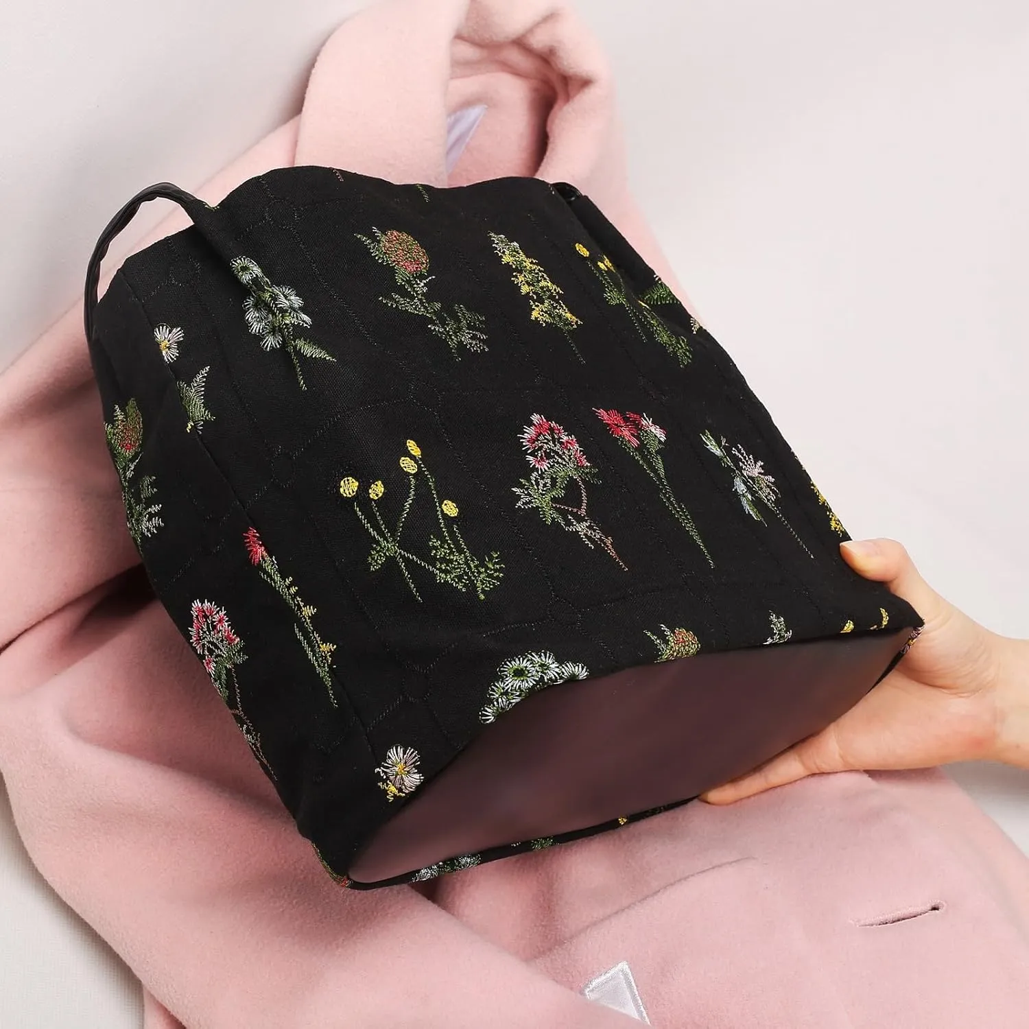 Floral Canvas Purse for Women, Embroidered Shoulder Handbag, Daily Work Bag with Pu Handle, Summer Purses Moms Gifts
