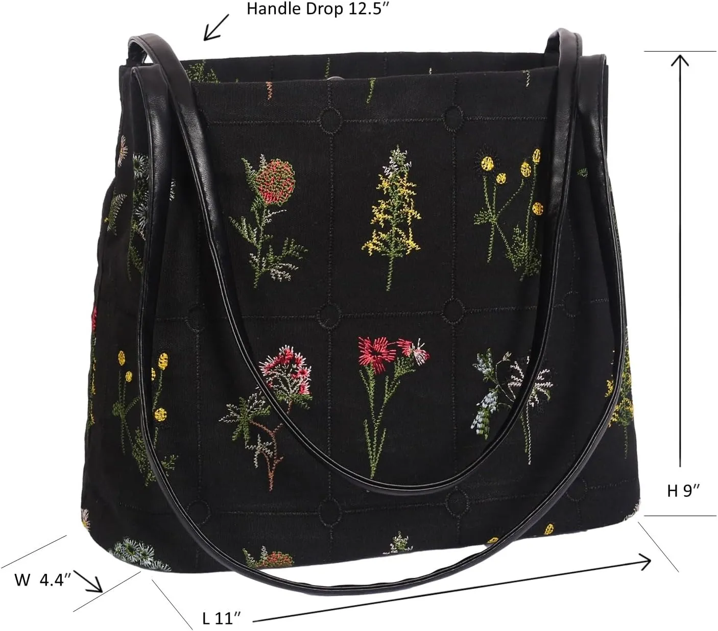 Floral Canvas Purse for Women, Embroidered Shoulder Handbag, Daily Work Bag with Pu Handle, Summer Purses Moms Gifts