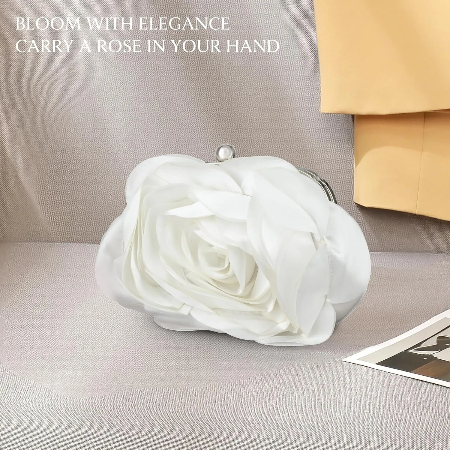 Floral Clutch Purse for Women Rose Wristlet Handbag Party Evening Bag Wedding Shoulder Bags