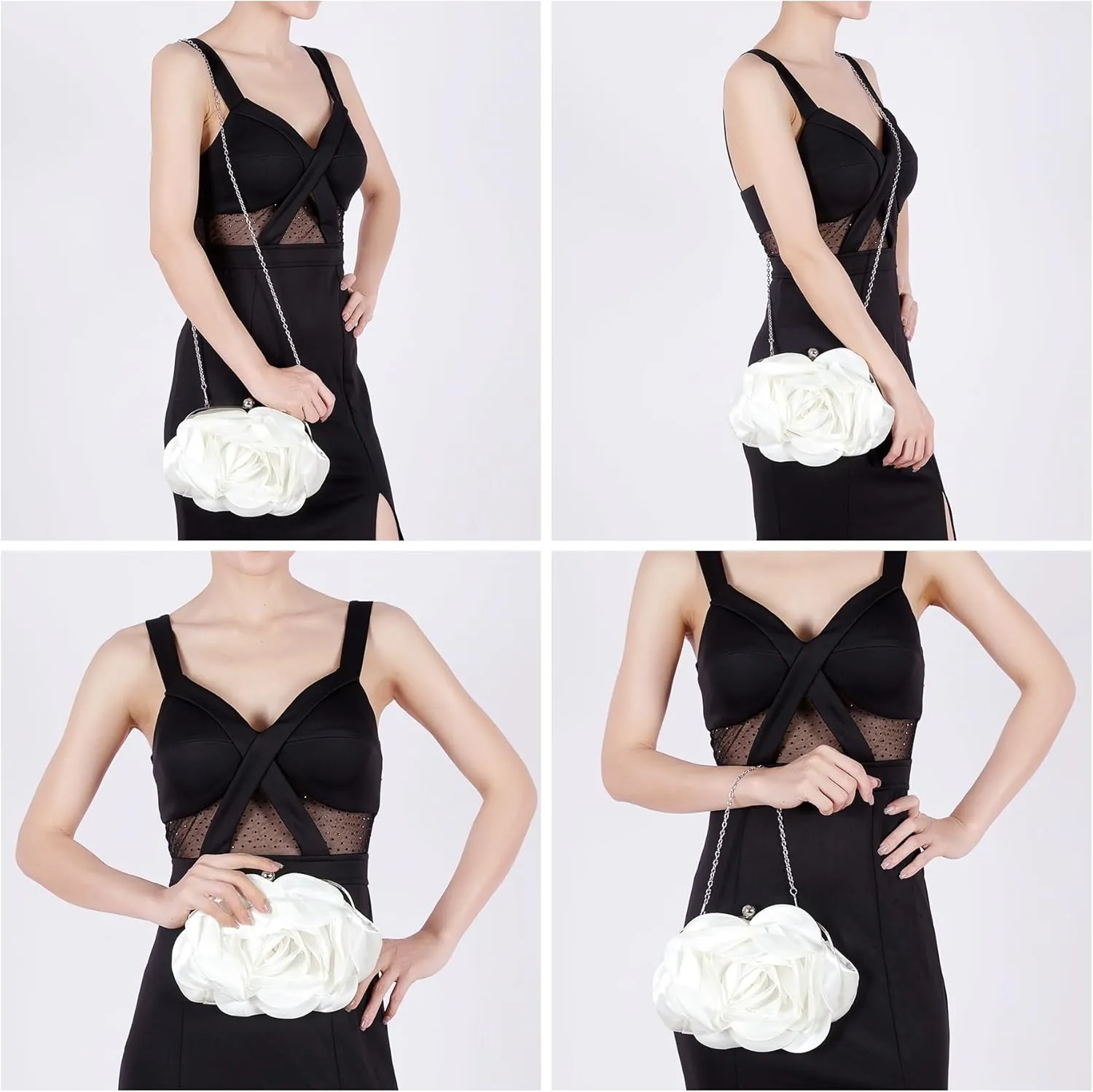 Floral Clutch Purse for Women Rose Wristlet Handbag Party Evening Bag Wedding Shoulder Bags