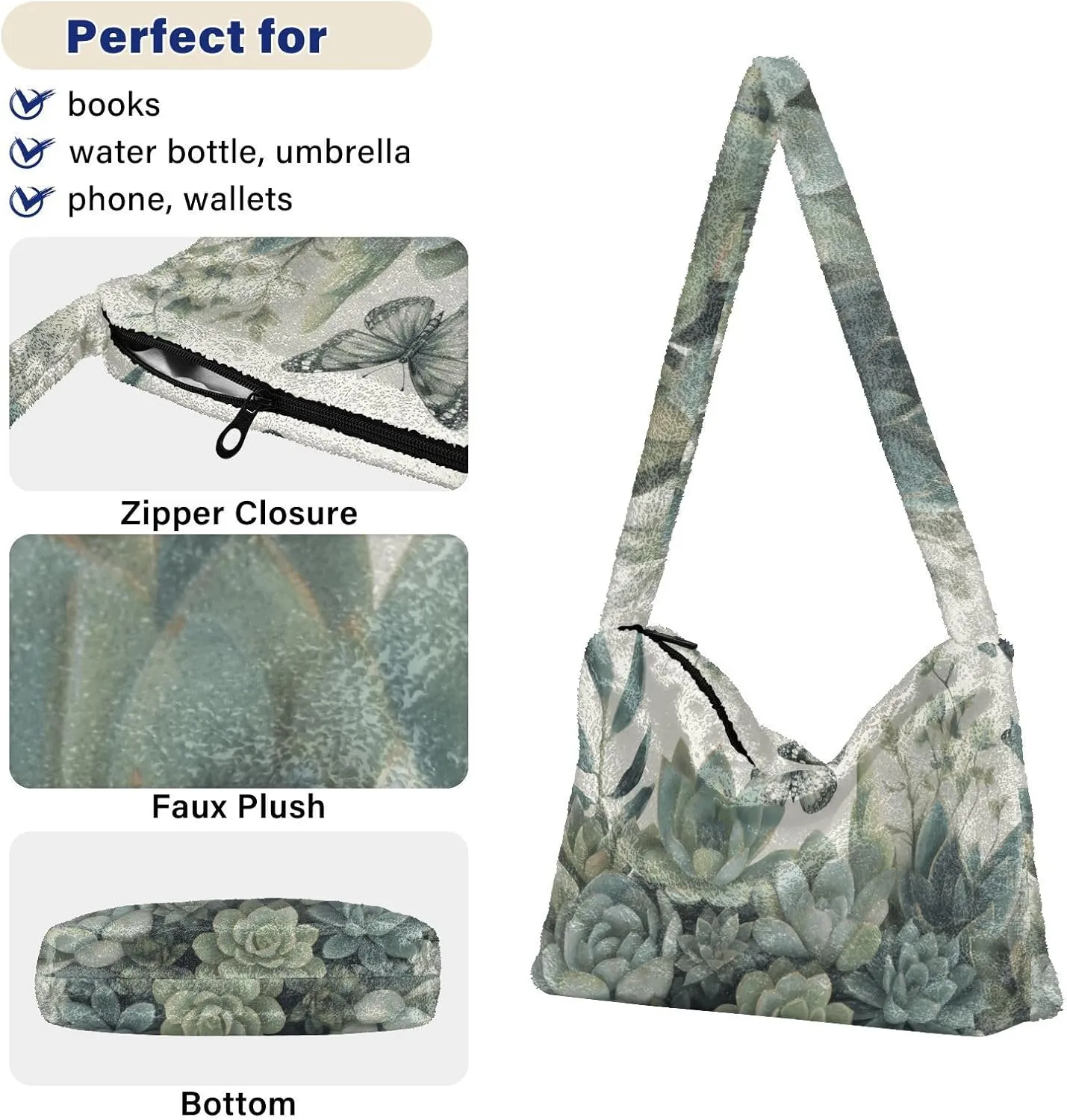 Floral Flower Texture Women's Shoulder Bag, Tote Shoulder Bag with Zipper, Shoulder Handbag Women
