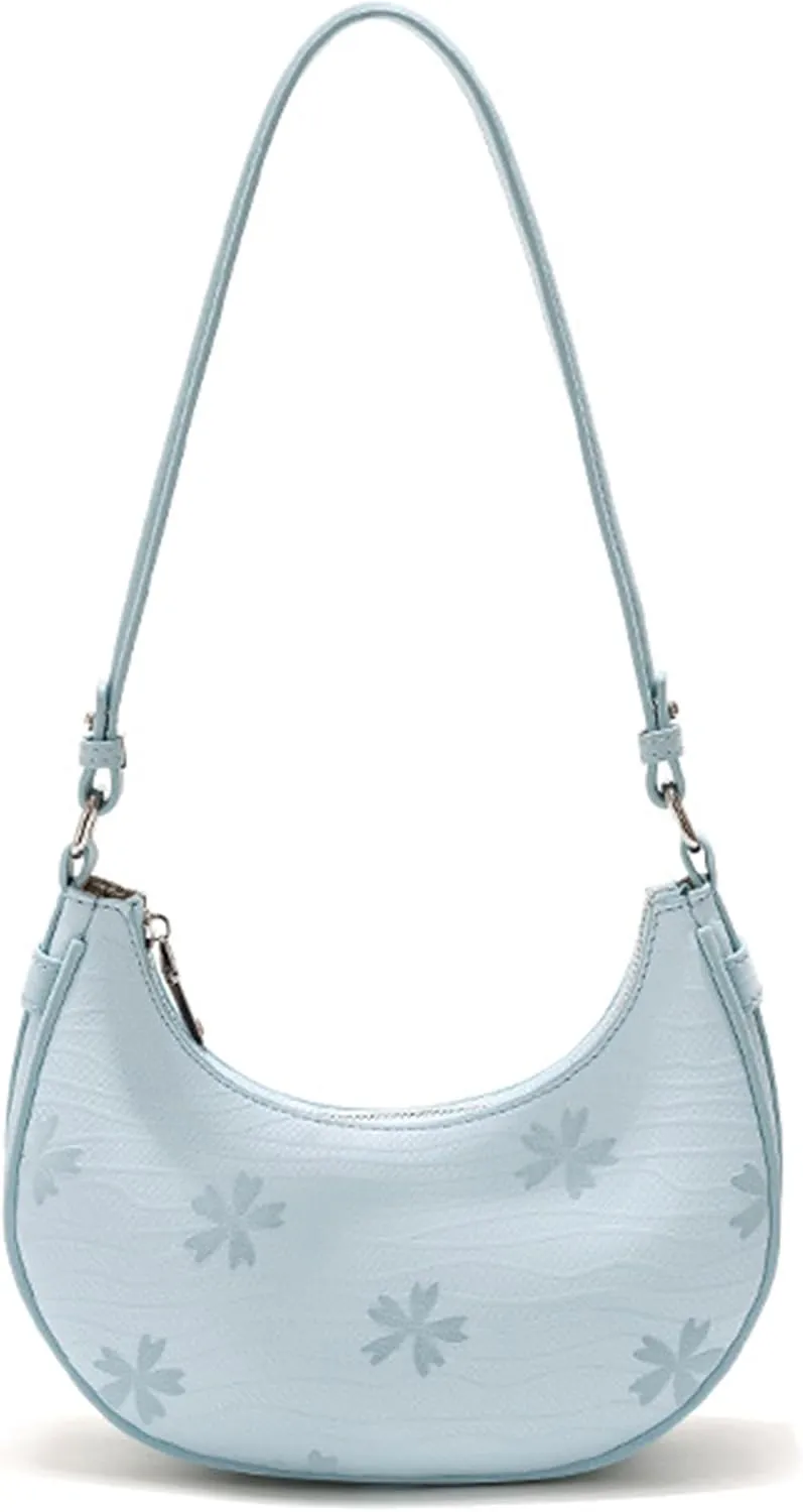 Floral Pattern Shoulder Bag for Women PU Leather Crescent Underarm Bag Designer Crossbody Elegant Handbag and Purse
