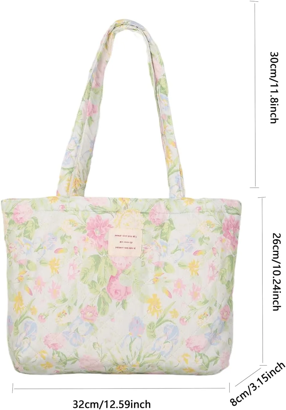 Floral Quilted Cotton Shoulder Bag for Women Daily Use Medium Size Handbag Large Capacity Thickened Design Tote