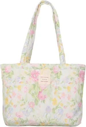Floral Quilted Cotton Shoulder Bag for Women Daily Use Medium Size Handbag Large Capacity Thickened Design Tote