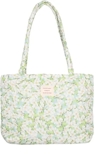 Floral Quilted Cotton Shoulder Bag for Women Medium Size Handbag Large Capacity Thickened Design Tote